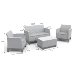 Set Salotto da Esterno Grigio 4 Posti un Tavolino, Resistente ai Raggi uv Impermeabile - Granite
