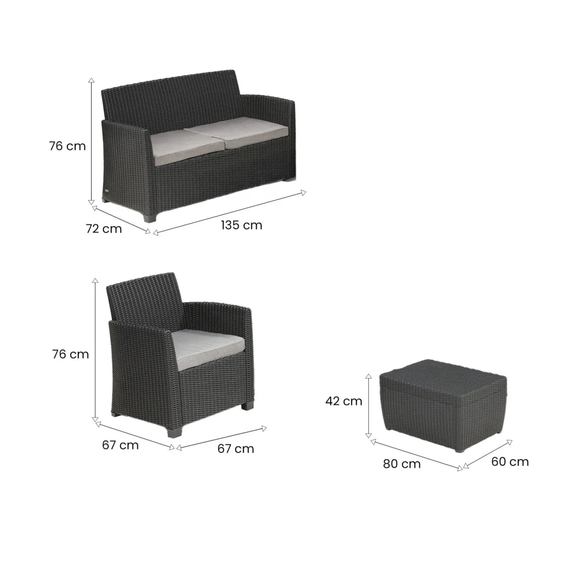 Set salotto da esterno Langley, 135x72 h76 cm, Antracite