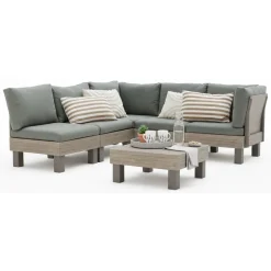 Set Salotto da Esterno Marrone Noce Grigio 5 Posti un Tavolino, Componibile Modulabile Resistente ai Raggi uv Impermeabile - Kendrick