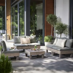 Set Salotto da Esterno Marrone Noce Grigio 5 Posti un Tavolino, Componibile Modulabile Resistente ai Raggi uv Impermeabile - Kendrick
