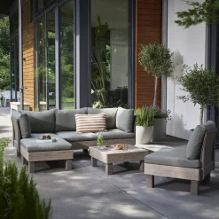 Set Salotto da Esterno Marrone Noce Grigio 5 Posti un Tavolino, Componibile Modulabile Resistente ai Raggi uv Impermeabile - Kendrick