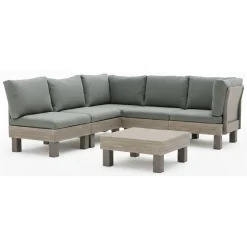 Set Salotto da Esterno Marrone Noce Grigio 5 Posti un Tavolino, Componibile Modulabile Resistente ai Raggi uv Impermeabile - Kendrick