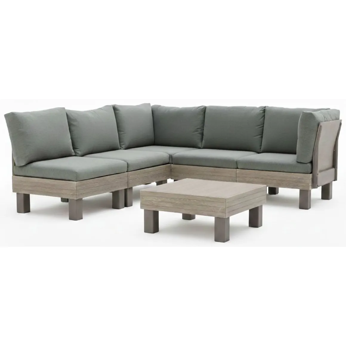 Set Salotto da Esterno Marrone Noce Grigio 5 Posti un Tavolino, Componibile Modulabile Resistente ai Raggi uv Impermeabile - Kendrick