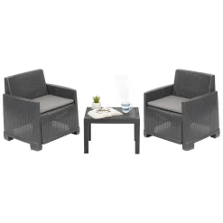 Set Da Esterno|Salotti Da Giardino > Dmora Set Salotto da Esterno 2 Posti un Tavolino, Cuscini Inclusi - Rosta Nero Antracite
