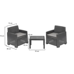 Set Da Esterno|Salotti Da Giardino > Dmora Set Salotto da Esterno 2 Posti un Tavolino, Cuscini Inclusi - Rosta Nero Antracite
