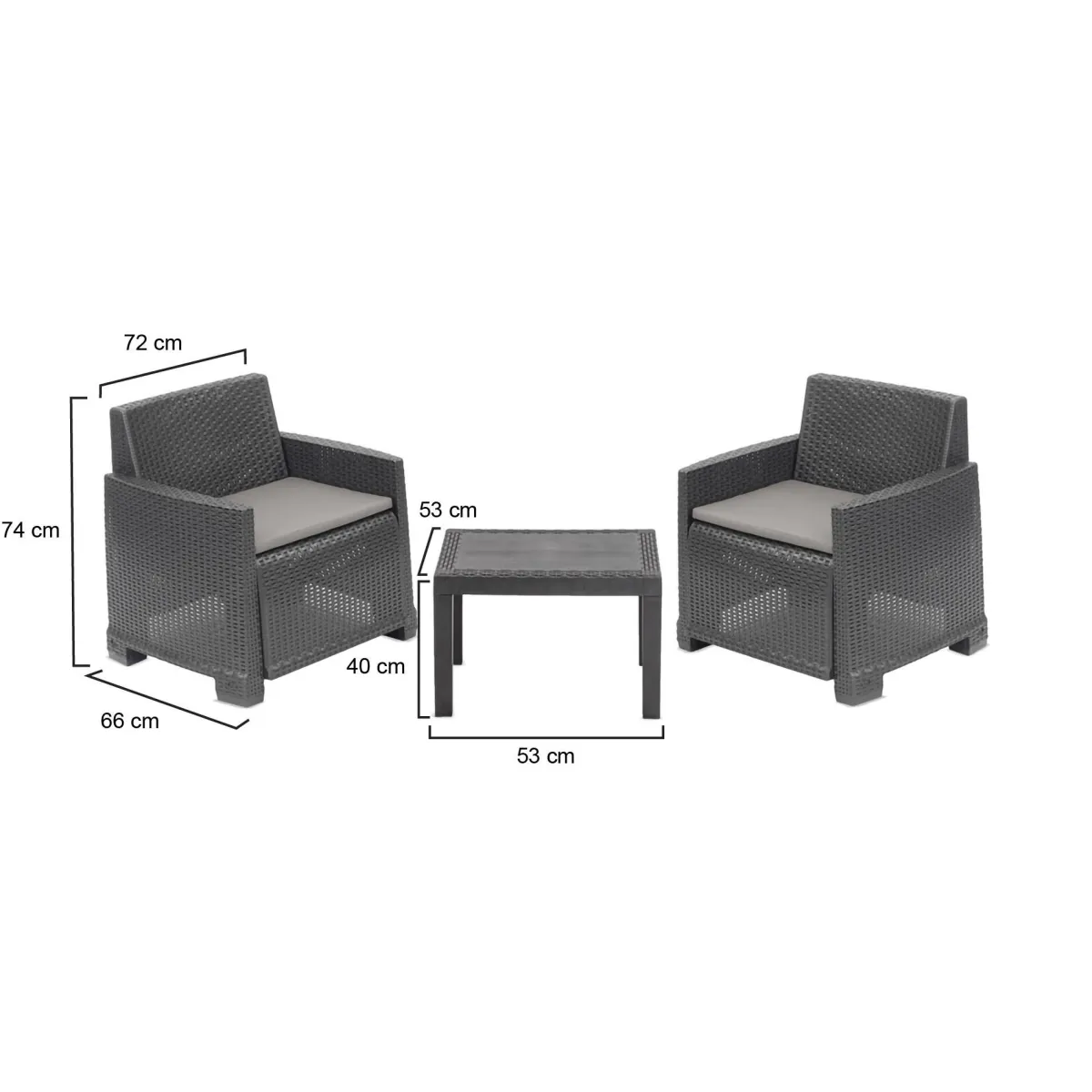 Set Da Esterno|Salotti Da Giardino > Dmora Set Salotto da Esterno 2 Posti un Tavolino, Cuscini Inclusi - Rosta Nero Antracite