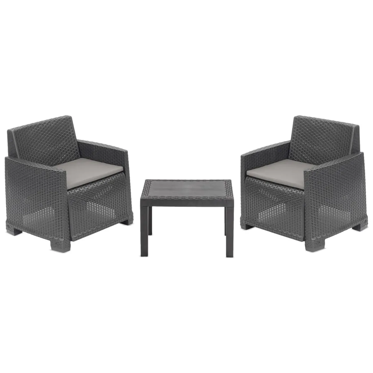 Set Da Esterno|Salotti Da Giardino > Dmora Set Salotto da Esterno 2 Posti un Tavolino, Cuscini Inclusi - Rosta Nero Antracite