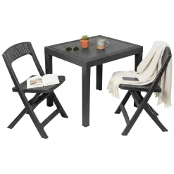 Set Salotto da Esterno Nero Antracite 2 Posti un Tavolino, Made in Italy - Corinth