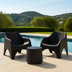 Set Salotto da Esterno Nero Antracite 2 Posti un Tavolino, Tavolo Tavolino - Cormons