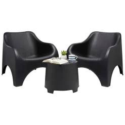 Set Salotto da Esterno Nero Antracite 2 Posti un Tavolino, Tavolo Tavolino - Cormons