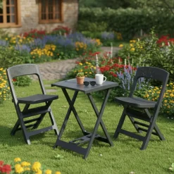 Set Salotto da Esterno Nero Antracite 2 Posti un Tavolino, set Pieghevole Made in Italy - Cassville