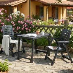 Set Salotto da Esterno Nero Antracite 2 Posti un Tavolino, set da Campeggio Bistrot Made in Italy - Lithia
