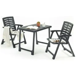 Set Salotto da Esterno Nero Antracite 2 Posti un Tavolino, set da Campeggio Bistrot Made in Italy - Lithia