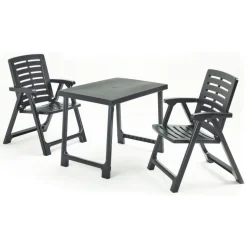 Set Da Esterno > Dmora Set Salotto da Esterno 4 Posti Tavolo Tavolo Allungabile, Finitura Effetto Doghe Made in Italy - Masisa Nero Antracite
