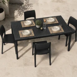 Set Da Esterno > Dmora Set Salotto da Esterno 4 Posti Tavolo Tavolo Allungabile, Finitura Effetto Doghe Made in Italy - Masisa Nero Antracite