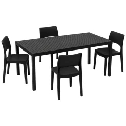 Set Da Esterno > Dmora Set Salotto da Esterno 4 Posti Tavolo Tavolo Allungabile, Finitura Effetto Doghe Made in Italy - Masisa Nero Antracite