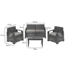 Set Salotto da Esterno Nero Antracite 4 Posti un Tavolino, Cuscini Inclusi - Covo