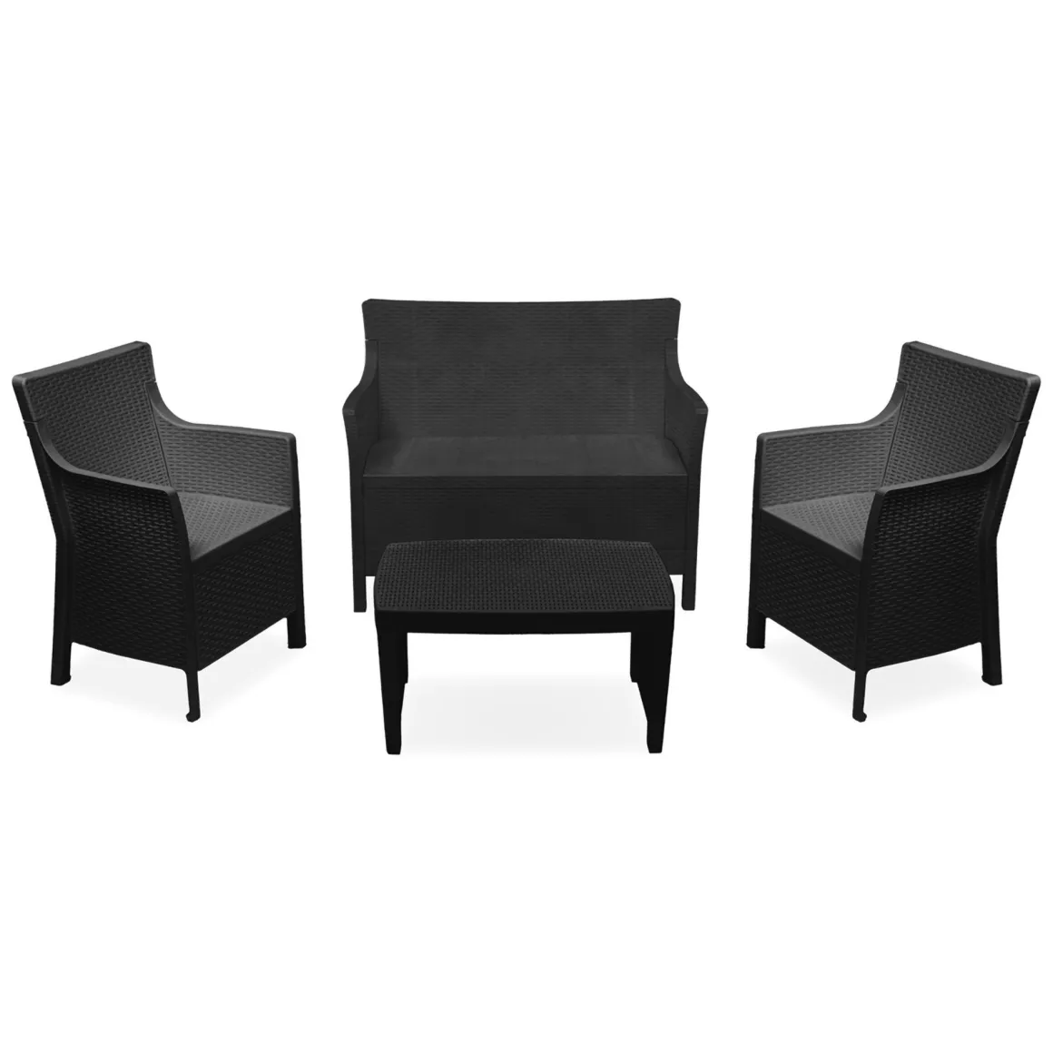 Set Salotto da Esterno Nero Antracite 4 Posti un Tavolino, Made in Italy - Lasca
