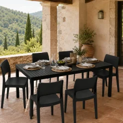 Set Da Esterno > Dmora Set Salotto da Esterno 6 Posti Tavolo Tavolo Allungabile, Finitura Effetto Doghe Made in Italy - Maseta Nero Antracite