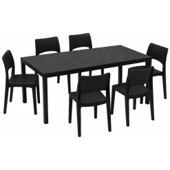 Set Da Esterno > Dmora Set Salotto da Esterno 6 Posti Tavolo Tavolo Allungabile, Finitura Effetto Doghe Made in Italy - Maseta Nero Antracite
