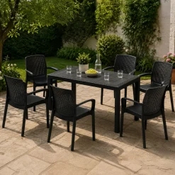 Set Salotto da Esterno Nero Antracite 6 Posti un Tavolino, Impermeabile Idrorepellente Made in Italy - Matarene