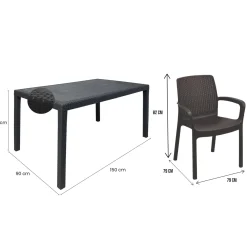 Set Salotto da Esterno Nero Antracite 6 Posti un Tavolino, Impermeabile Idrorepellente Made in Italy - Matarene