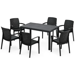 Set Salotto da Esterno Nero Antracite 6 Posti un Tavolino, Impermeabile Idrorepellente Made in Italy - Matarene