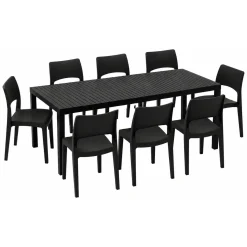 Set Da Esterno > Dmora Set Salotto da Esterno 8 Posti Tavolo Tavolo Allungabile, Finitura Effetto Doghe Made in Italy - Masiba Nero Antracite