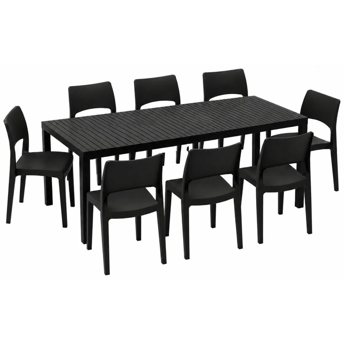 Set Da Esterno > Dmora Set Salotto da Esterno 8 Posti Tavolo Tavolo Allungabile, Finitura Effetto Doghe Made in Italy - Masiba Nero Antracite