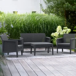 Salotti Da Giardino > Dmora Set Salotto da Esterno Nero Antracite Nero Antracite 6 Posti 2 Tavolini, Impermeabile Idrorepellente Made in Italy - Curno Nero Antracite, Nero Antracite
