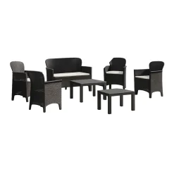 Salotti Da Giardino > Dmora Set Salotto da Esterno Nero Antracite Nero Antracite 6 Posti 2 Tavolini, Impermeabile Idrorepellente Made in Italy - Curno Nero Antracite, Nero Antracite