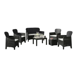 Salotti Da Giardino > Dmora Set Salotto da Esterno Nero Antracite Nero Antracite Salottino 4 Posti, Tavolo 10 Posti Posti un Tavolino, Impermeabile Idrorepellente Made in Italy Nero Antracite, Nero Antracite