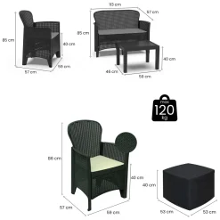 Set Salotto da Esterno Nero Antracite Nero Antracite 6 Posti 2 Tavolini, Impermeabile Idrorepellente Made in Italy - Dervio