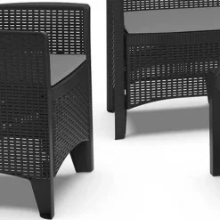 Set Salotto da Esterno Nero Antracite Nero Antracite 6 Posti 2 Tavolini, Impermeabile Idrorepellente Made in Italy - Dervio