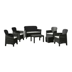 Set Salotto da Esterno Nero Antracite Nero Antracite 6 Posti 2 Tavolini, Impermeabile Idrorepellente Made in Italy - Dervio