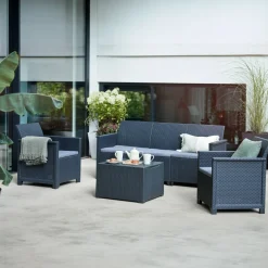 Set Da Esterno|Salotti Da Giardino > Dmora Set salotto da esterno Orillia, Antracite, Sofà 3 posti Nero Antracite