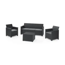 Set Da Esterno|Salotti Da Giardino > Dmora Set salotto da esterno Orillia, Antracite, Sofà 3 posti Nero Antracite