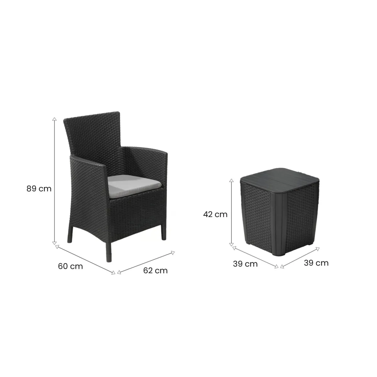 Set Da Esterno|Salotti Da Giardino > Dmora Set salotto da esterno Viking, 62x60 h89 cm, Antracite Nero Antracite