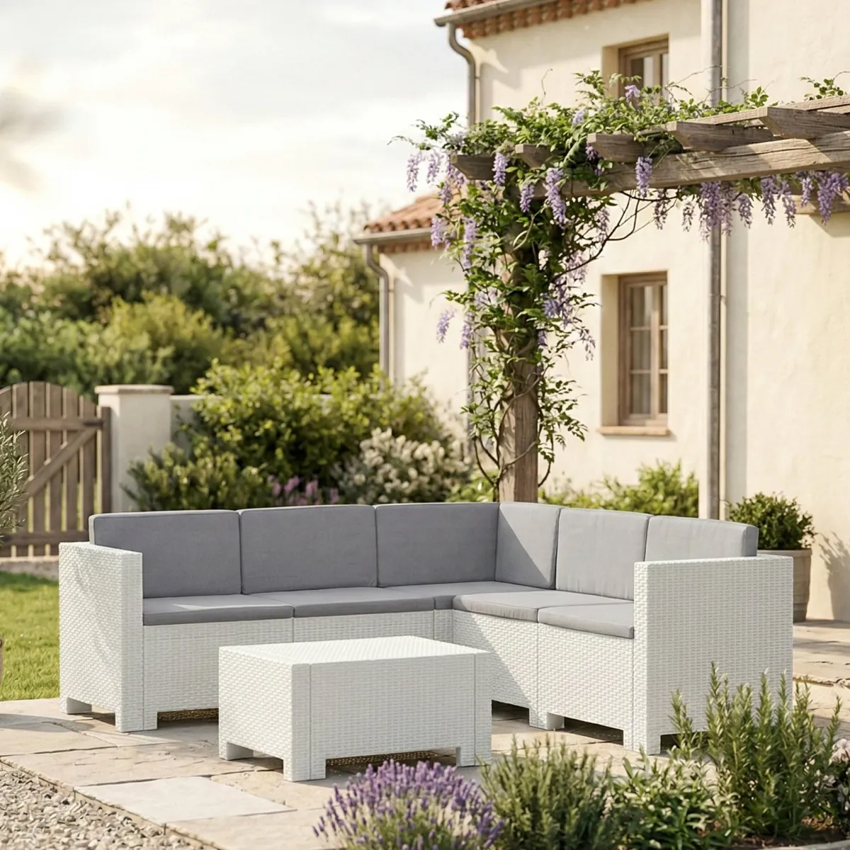 Set Da Esterno|Salotti Da Giardino > Dmora Set salotto esterno divano - Camerota Bianco