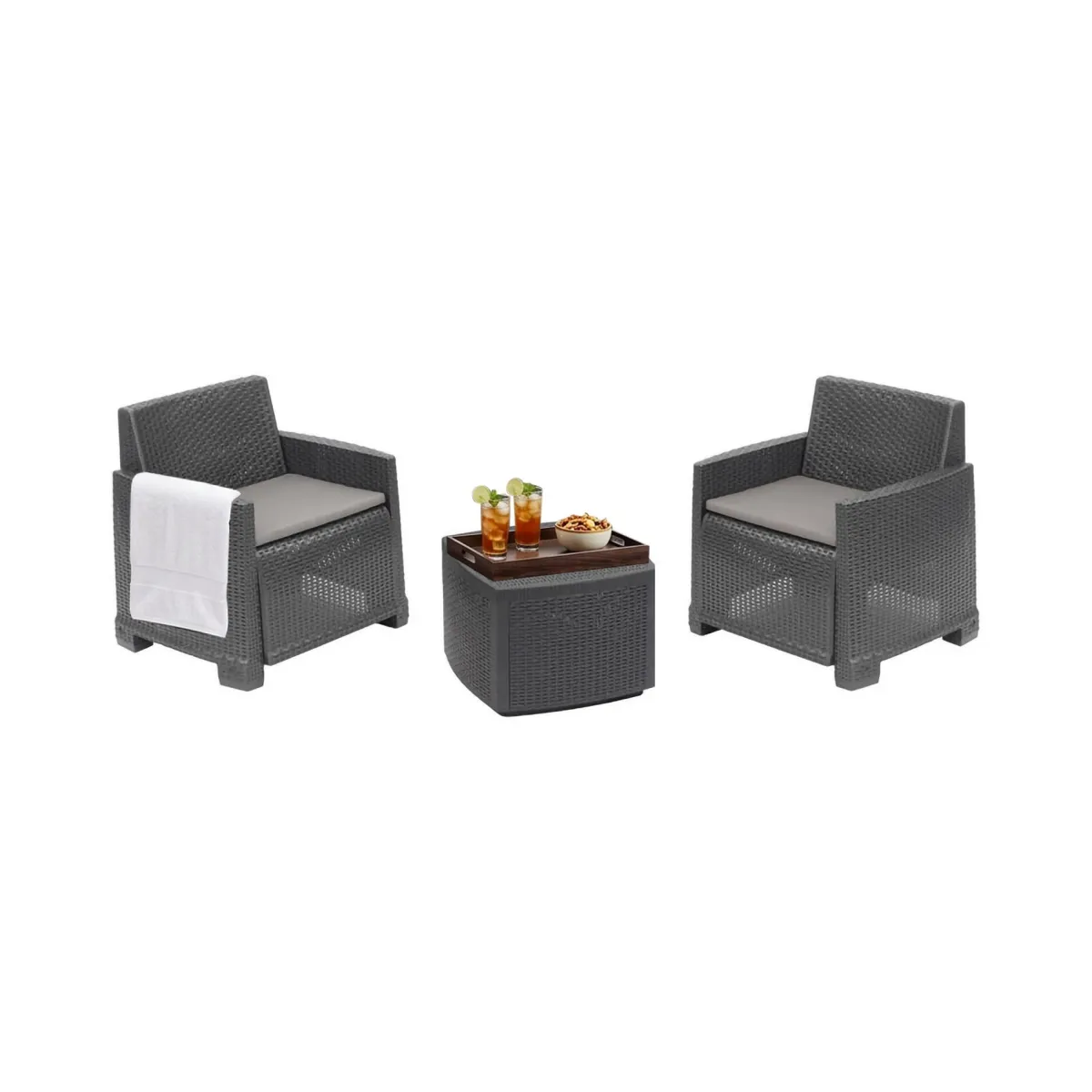 Set Da Esterno|Outdoor > Dmora Set salotto esterno 2 poltroncine e 1 tavolino contenitore antracite - Ari Nero Antracite