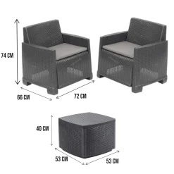 Set Da Esterno|Outdoor > Dmora Set salotto esterno 2 poltroncine e 1 tavolino contenitore antracite - Ari Nero Antracite
