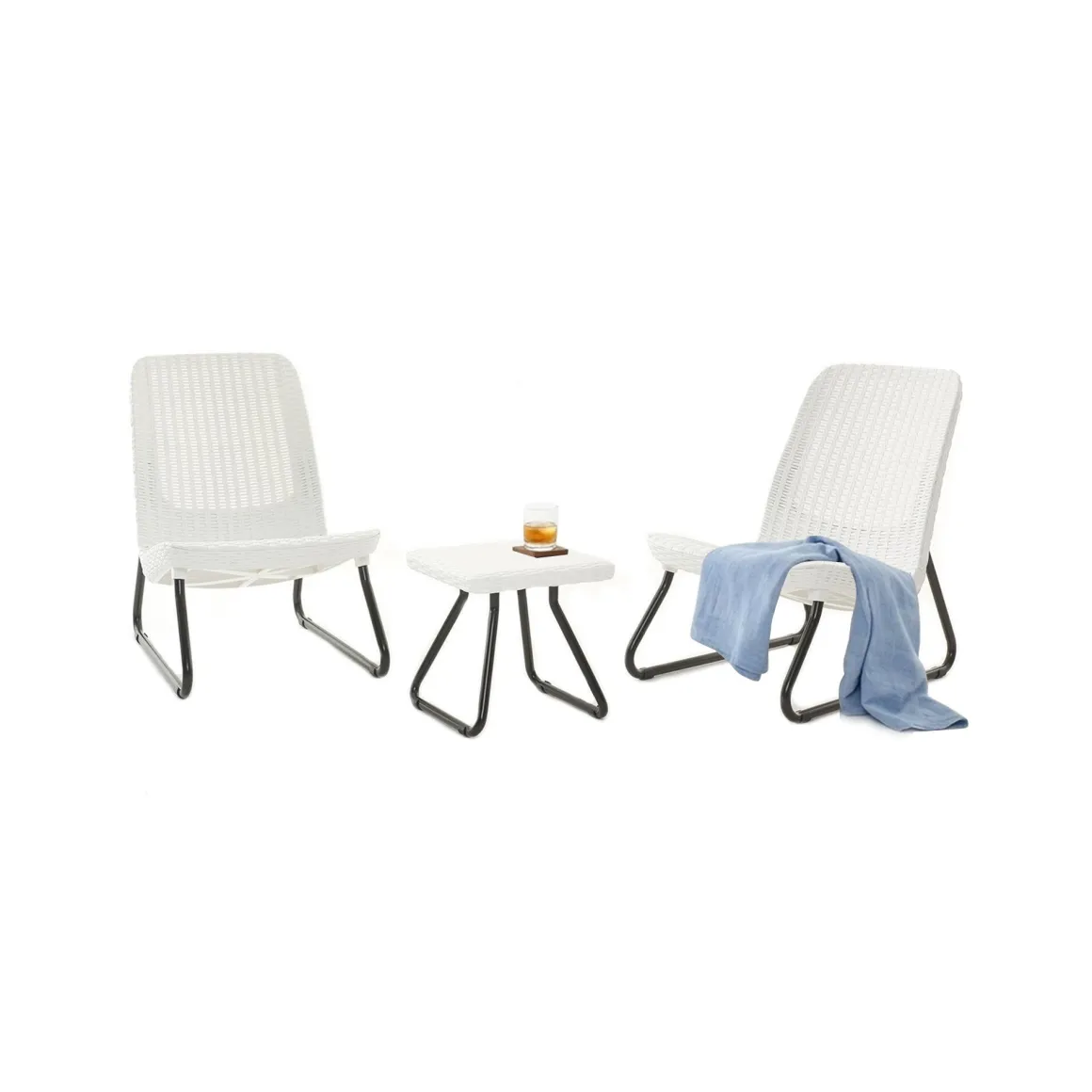 Set Da Esterno|Salotti Da Giardino > Dmora Set salotto esterno 2 poltrone con cuscini e 1 tavolino contenitore antracite - Granby Nero Antracite