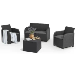 Set salotto esterno 2 poltrone e 1 divano antracite - Barrhead