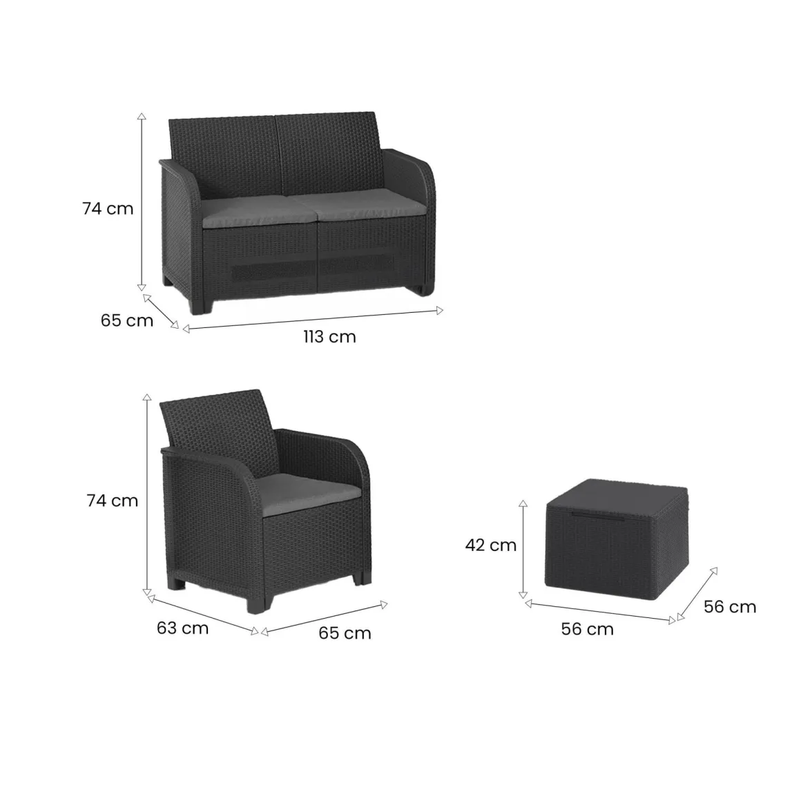 Set salotto esterno 2 poltrone e 1 divano antracite - Barrhead