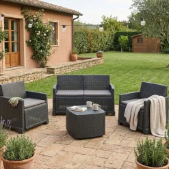 Set Da Esterno|Outdoor > Dmora Set salotto esterno 4 poltrone e 1 divano antracite - Amer Nero Antracite