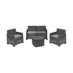 Set Da Esterno|Outdoor > Dmora Set salotto esterno 4 poltrone e 1 divano antracite - Amer Nero Antracite
