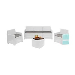Set salotto esterno poltrone e divano 5 posti bianco - Akay