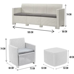 Set salotto esterno poltrone e divano 5 posti bianco - Akay