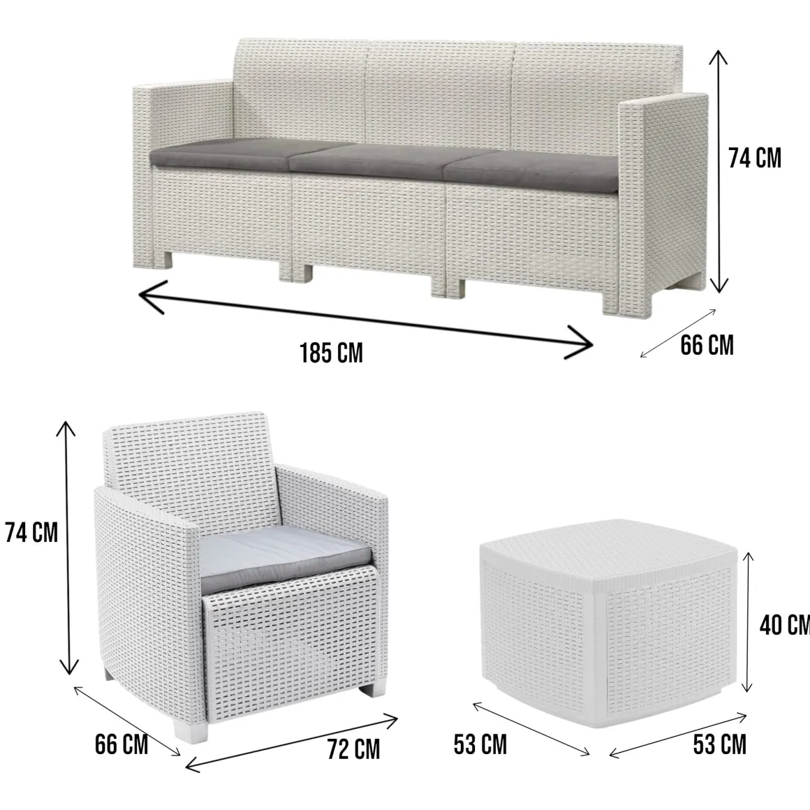 Set salotto esterno poltrone e divano 5 posti bianco - Akay