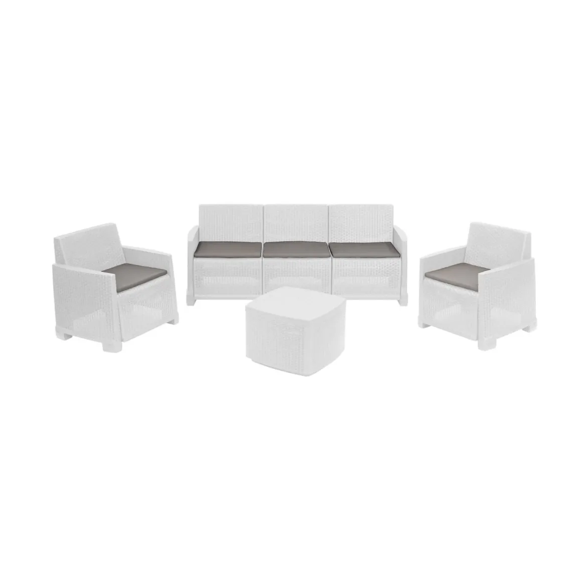 Set salotto esterno poltrone e divano 5 posti bianco - Akay